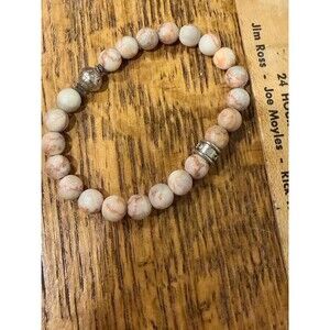 Chavez for Charity Neutral Off-White & Tan Marbled Gemstone Stretch Bracelet